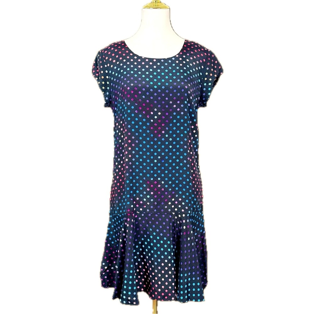Vintage Stuart Alan Drop Waist Polka Dot Dress 10‎ Black Multicolor 80s USA OOAK